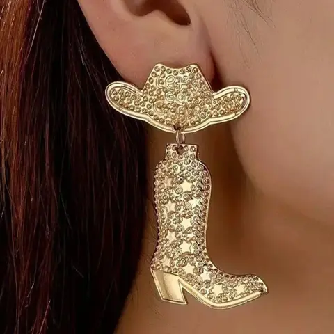 Western Cowboy Hat & Boots Design Dangle Earrings, Cowgirl Earrings, Stylish Fashionable Jewelry for Women, Trendy All-match & Exquisite Jewelry for Birthday Gift, Trendy Fashionable Accessories, Dangling Earrings