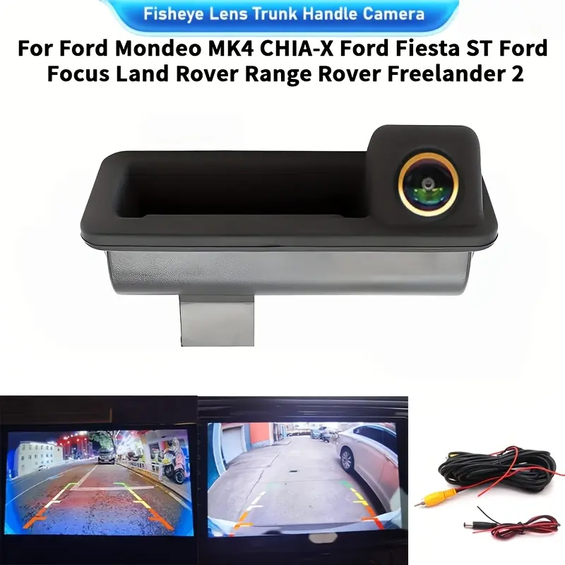 HD Fisheye Rear View Camera with Starlight Night Vision for Ford Focus 2 Sedan C MAX MK1 MK2 2004-2018, Car Trunk Handle Reverse Parking Monitor, Wide Angle, Easy Installation, Hardwired 12V Power