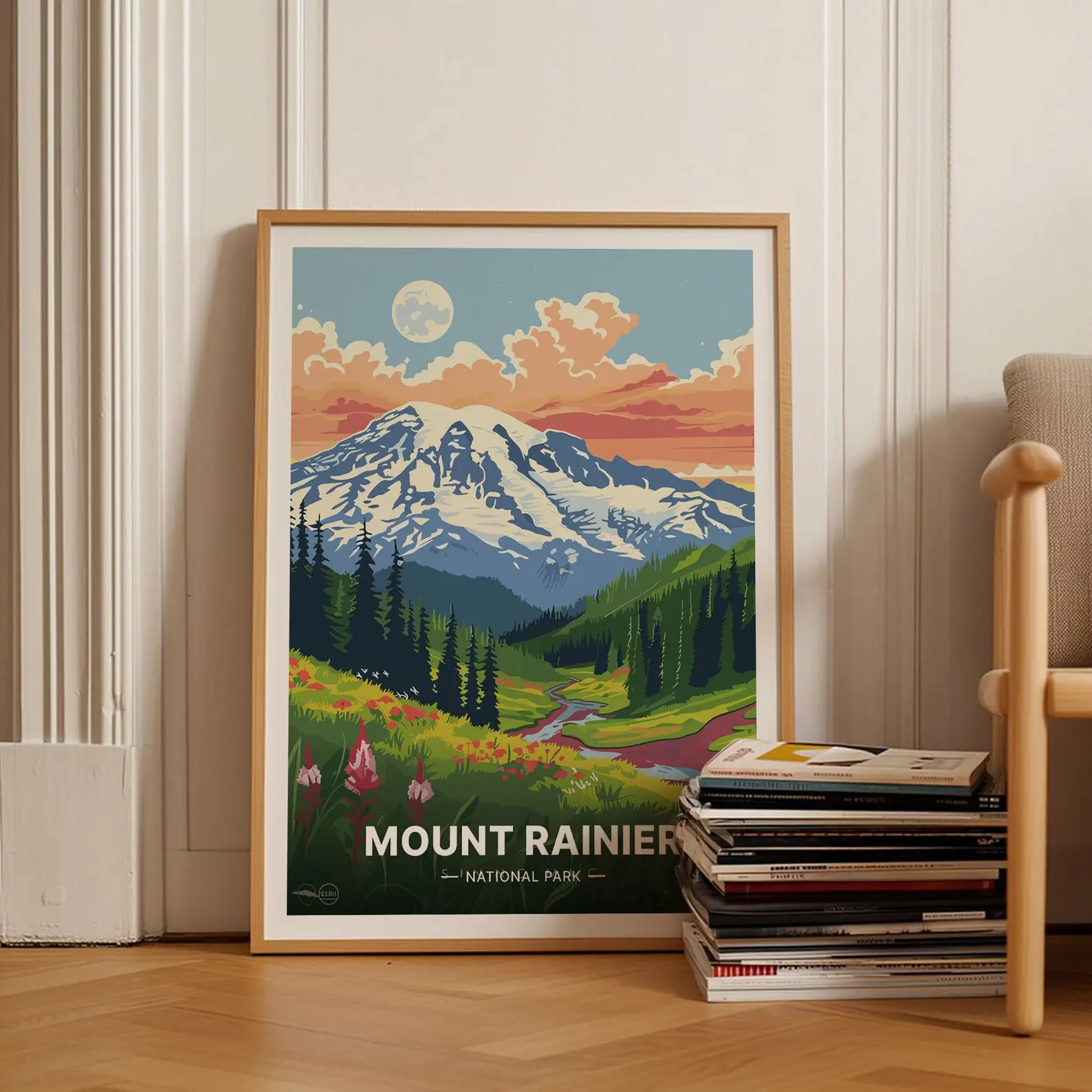Mount Rainier National Park Art Print, Washington Landscape Poster