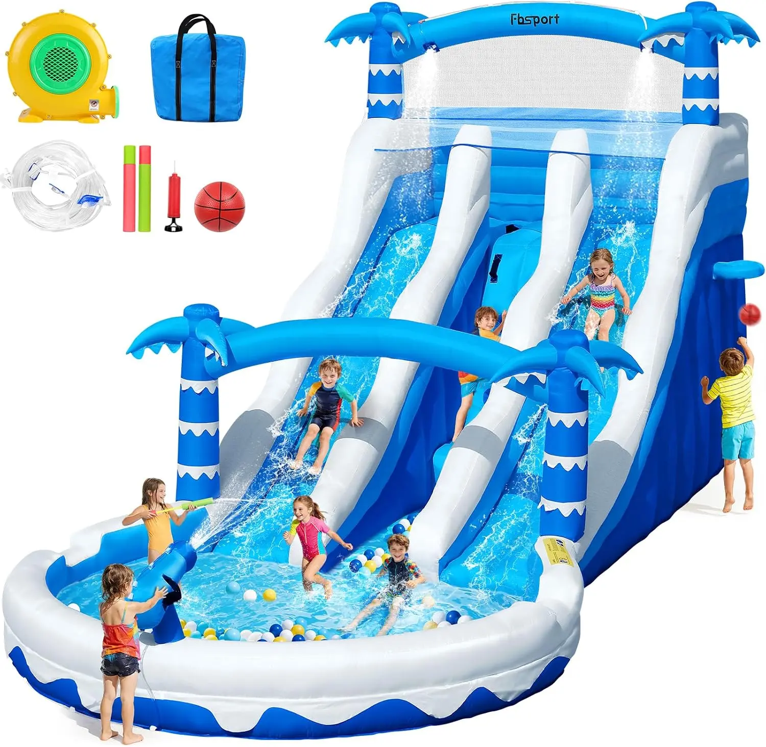 HDZHJInflatable Double Water Slide for Big Kids,Backyard Water Park | Inflatable waterslide with 750W blower, splash pool, jumping area, suitable for indoor and outdoor