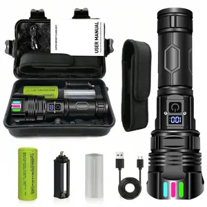 Poslani XHP70.2 LED Flashlight, 800 Lumens High Lumens Rechargeable Handheld Torch with Adjustable Beam, 5 Modes, 5000mAh Battery, USB Type-C, Aluminum Alloy, Emergency Camping Flashlight with Belt Clip & Hand Strap, Non-Waterproof, for Val