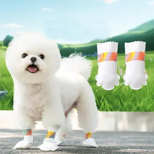 40 PCS Waterproof Disposable Dog Booties Protector, Small Dog Feet Covers with Adjustable Self-Adhesive Bandage, for Indoor and Outdoor Use Paw Protection-M