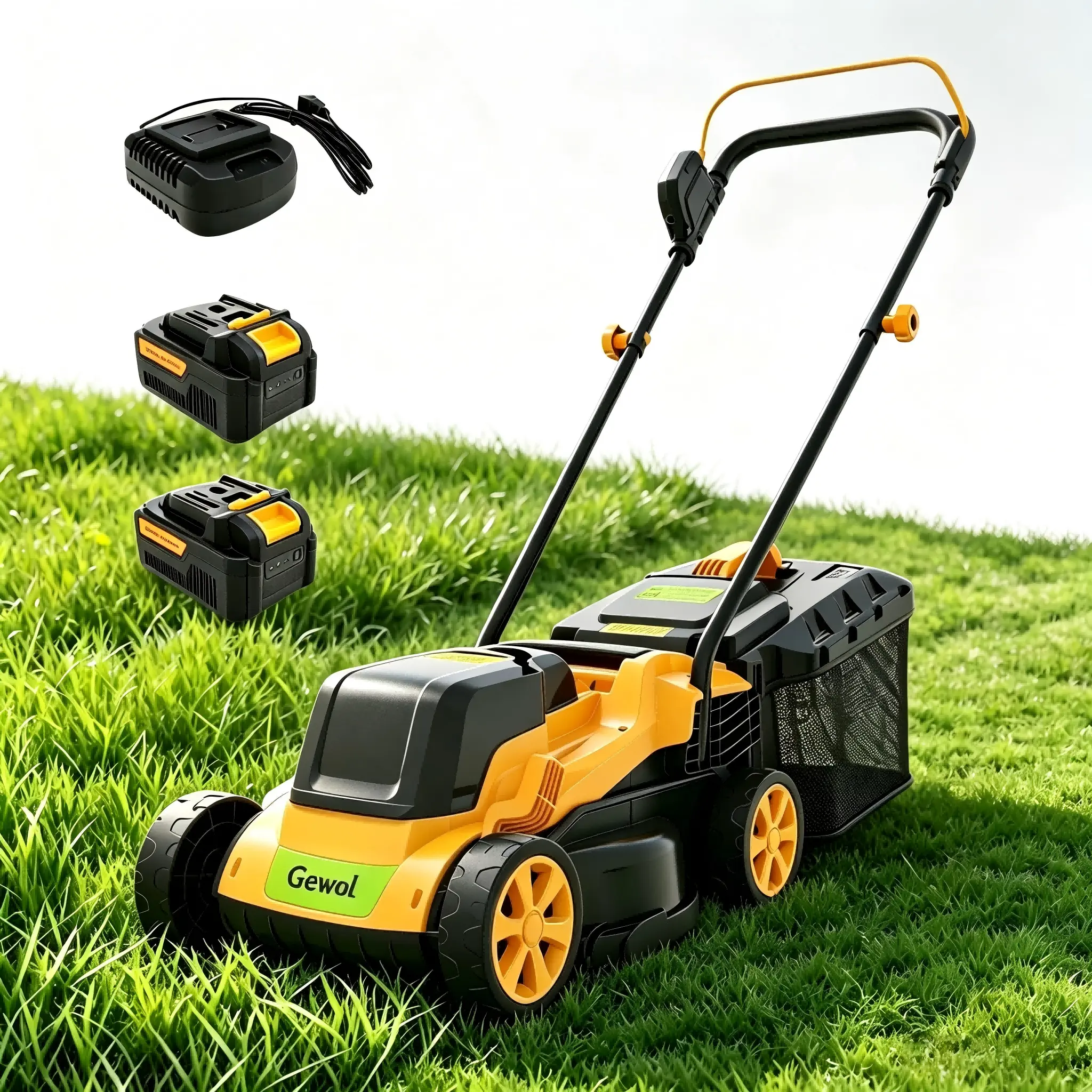 Gewol 20V 13" Cordless Battery Powered Lawn Mower - Push Mower with 5-Position Adjustable Height, Ultralight Design, 2×4.0Ah Batteries & Fast Charger, Quiet, Eco-Friendly