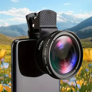 2 in 1 Clip-on Lens Kit, 0.45X Wide Angle & 12.5X Macro Lens with Storage Bag, Portable Camera Lens Kit for Most Smartphone Models, Mobile Lens