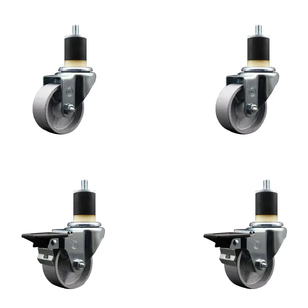 Service Caster SCC-EX20S314-SSS-2-PLB-2-178 Heavy Duty Semi-Steel Cast Iron Swivel Expanding Stem Caster with Lock, 3 in. Silver Wheels, 1.87 in. Stems - Set of 4
