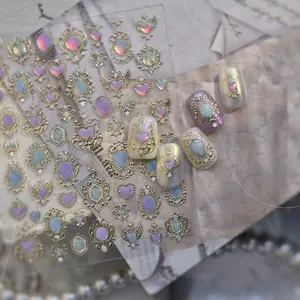 Gilding Iridescent Opal Baroque Inspired Gemstone Design Royal Nail sticker/ Vintage Gold 3D embossed Spiritual Nails Art Stickers