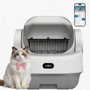 Self Cleaning Litter Box,Open Top Automatic Litter Box with App Control for Multiple Cats, Safety Sensors Protection, Odor Control Includes 1 roll Liners,An aromatherapy diffuser,Large Waste Bin, Cream White