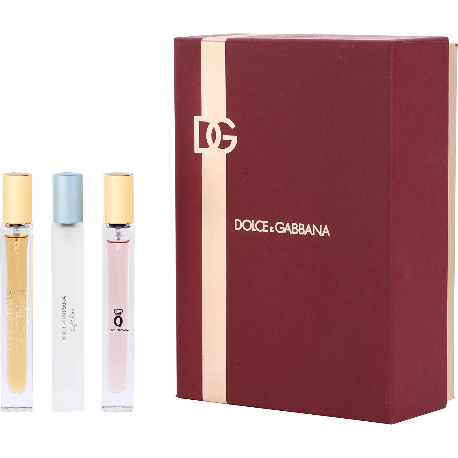 Dolce & Gabbana Variety Set-3 Piece Travel Spray Set With Devotion Eau De Parfum Light Blue Edt & Q Eau De Parfum And All Are 0.33 Oz Spray Minis For Women