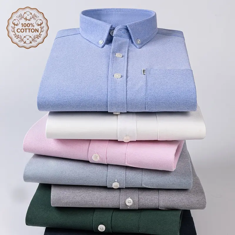 Men's 100% Cotton Short Sleeve Oxford Shirt - Button-Down Collared Neck, Slim-Fitting, Normal Type, Garment-Washed, Plain Minimalist Chic, Soft Breathable, Wrinkle-Resistant, Shape-Retaining, Machine Washable Business Casual Top, Shortsleeve, Menswear, Al