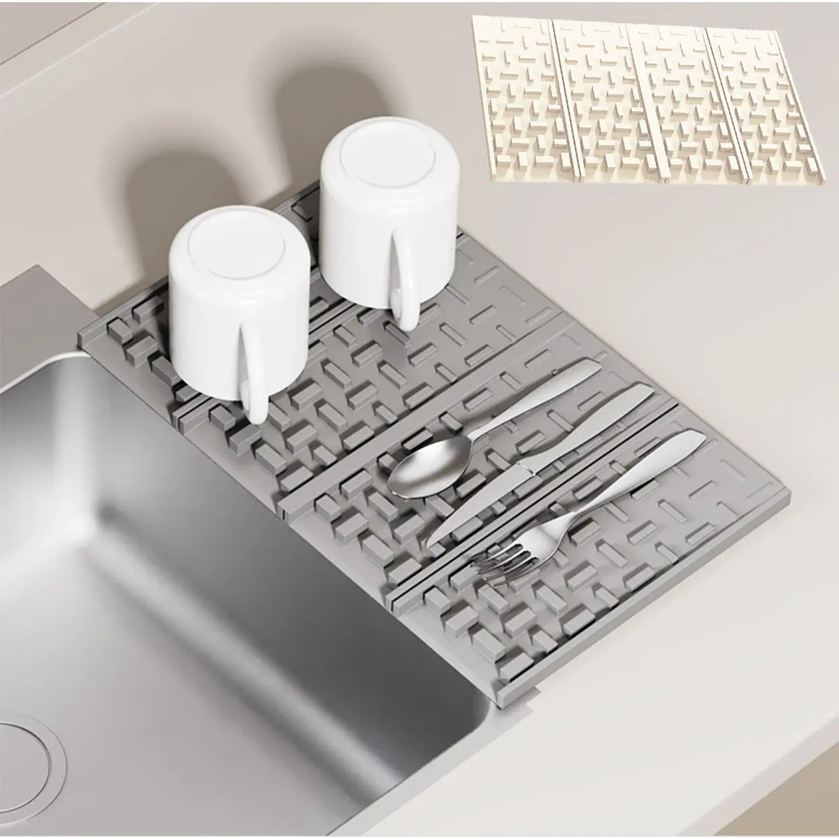 4 Fold Silicone Table Cover Heatproof Mat-versatile,draining,heat-resistant,foldable,and customizable,ideal for protecting countertops,sinks,and dining tables
