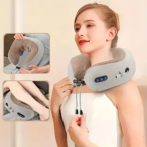 Heated Neck Massager Pillow - Electric U-Shaped Travel Pillow with Heat & Vibration, 3 Modes, Memory Foam for Pain Relief & Relaxation