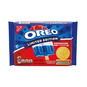 Limited Edition Oreo Firecracker Pop Flavored Cream- Blue Raspberry, Lemon, & Cherry Flavor Cookie-