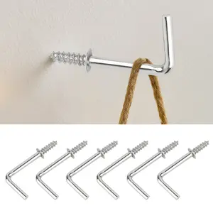 10pcs L Hooks for Hanging, Rustproof Sturdy Hooks, Right Angle Screw Hooks 1 Inch, L Shaped Hooks 90 Degree, Self Tapping Screw Hooks, Metal Screw Hooks