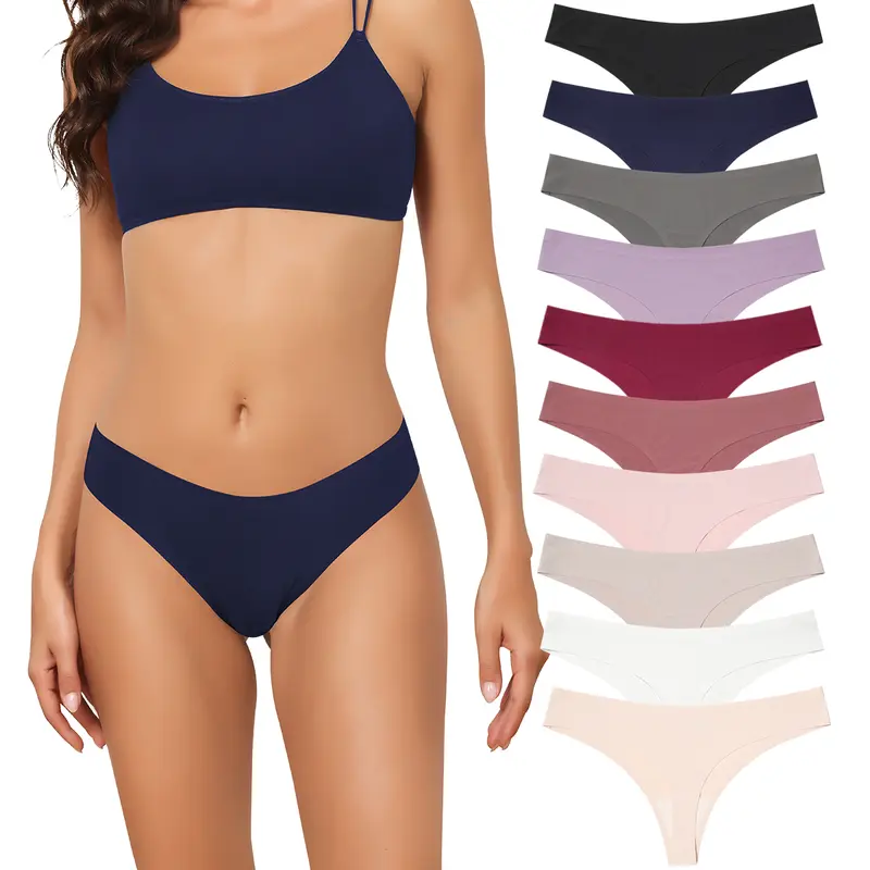 LEVAO Women's Smooth Low-Cut Seamless Thongs, Nylon-Spandex T-Back Underwear with Cotton Liner, Lightweight High Stretch Elastic Fit Moves with You Multipack, Assorted Colors, Great Under Yoga Pants, Breathable All-Year Hand-Wash Only