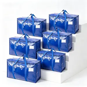 2/4/6 Pack Moving Bags Heavy Duty 210GSM with Full-Open Side Zipper, 93L 65lbs Waterproof Foldable Storage Totes for College Dorm Move-In, Moving Boxes Alternative & Home Organization, Blue Large Handle Comfortable