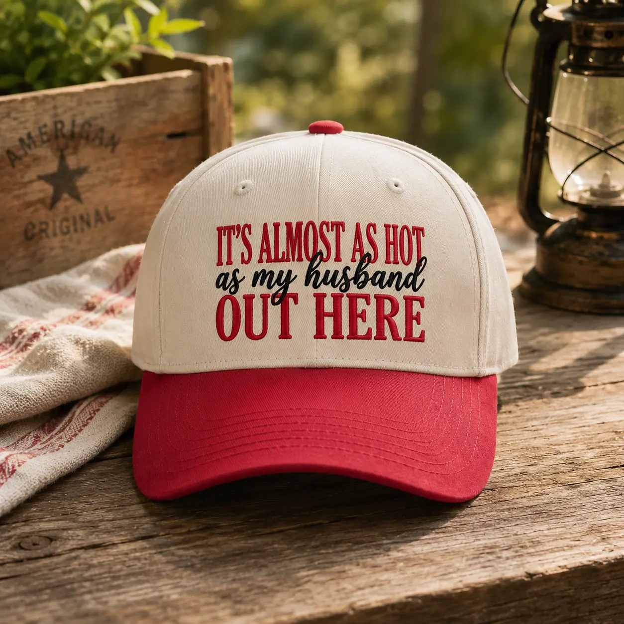 It's Almost As Hot As My Husband Out Here Embroidered Trucker Hat, Funny Country Snapback Cap, Vintage Mesh Hat, Western Summer Baseball Cap