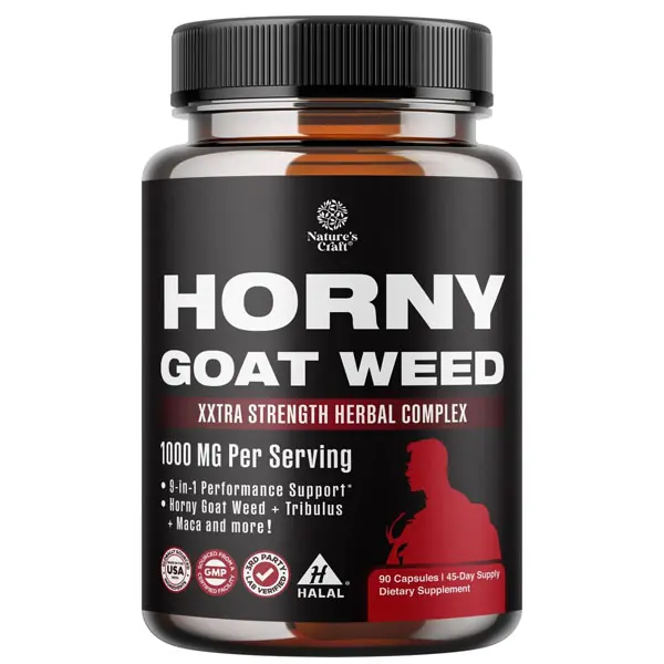 Natures Craft Horny Goat Weed for Men - Extra Strength Male Supplement with Black Maca Root, Tongkat Ali, Saw Palmetto & Panax Ginseng Extract for Stamina & Energy - 90 Count