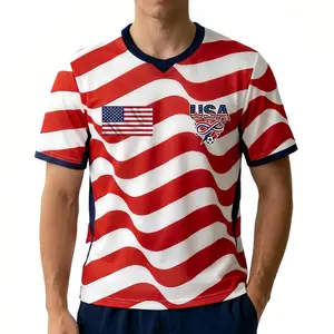 USA Flag & Soccer Inspired Red White Striped Fan Jersey
