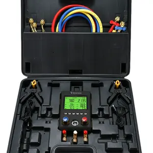Wyxelware A2L Compatible Digital HVACR Manifold Gage Set with 2 Wired Temperature Clamps 3 Hoses for R32 R454B R410a Refrigerant Charge Kit Sturdy Case
