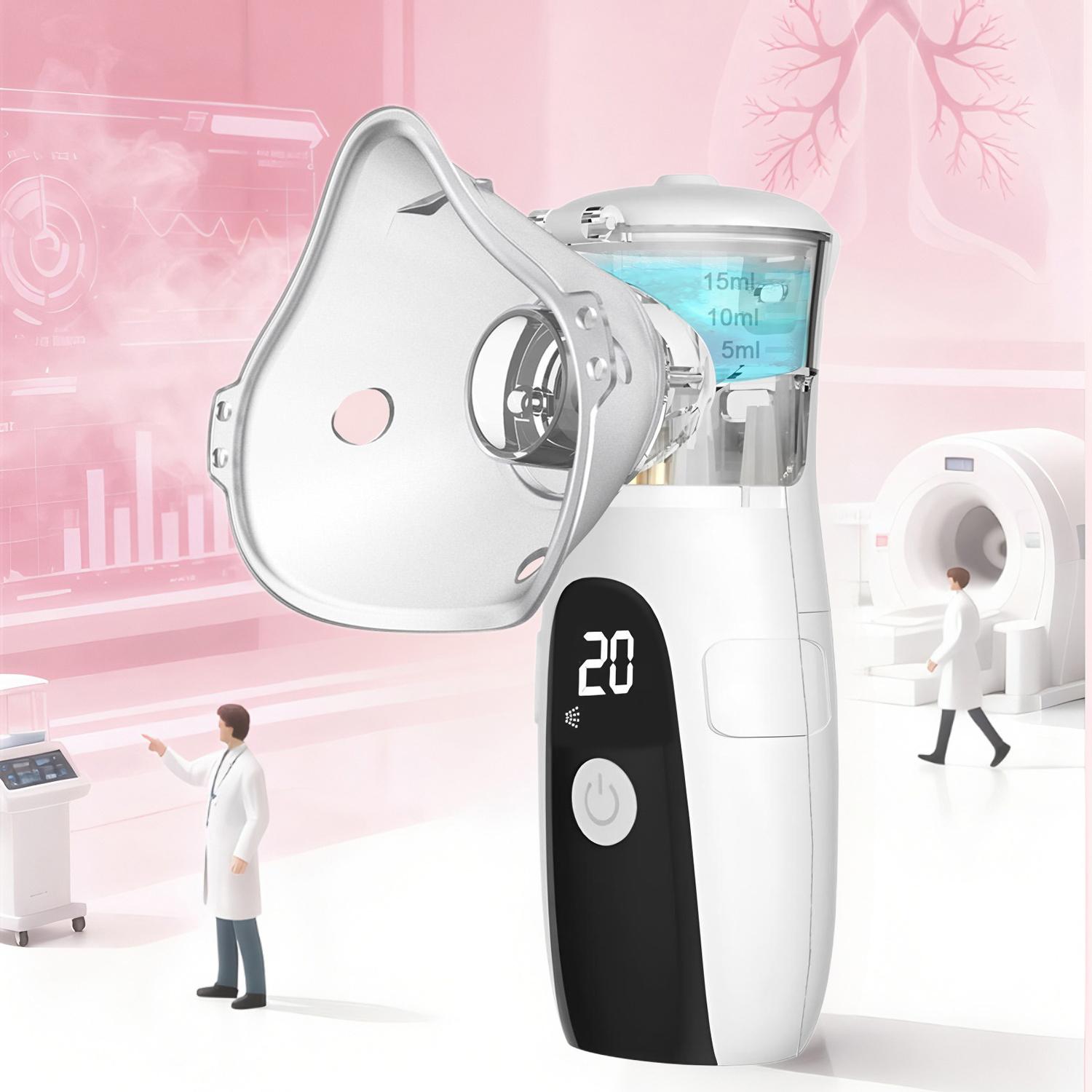 Portable Nebulizer for Adults and Kids, Rechargeable Nebulizer, USB-Powered Nebulizer with LED Display and Auto-Cleaning, Quiet Operation, Easy to Use