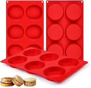 3 Pack Silicone Egg Molds, 3 Inch Non-Stick Muffin Top Baking Pans for Breakfast Sandwiches, Egg Bites, Whoopie Pies, Corn Bread, Tarts (Red)