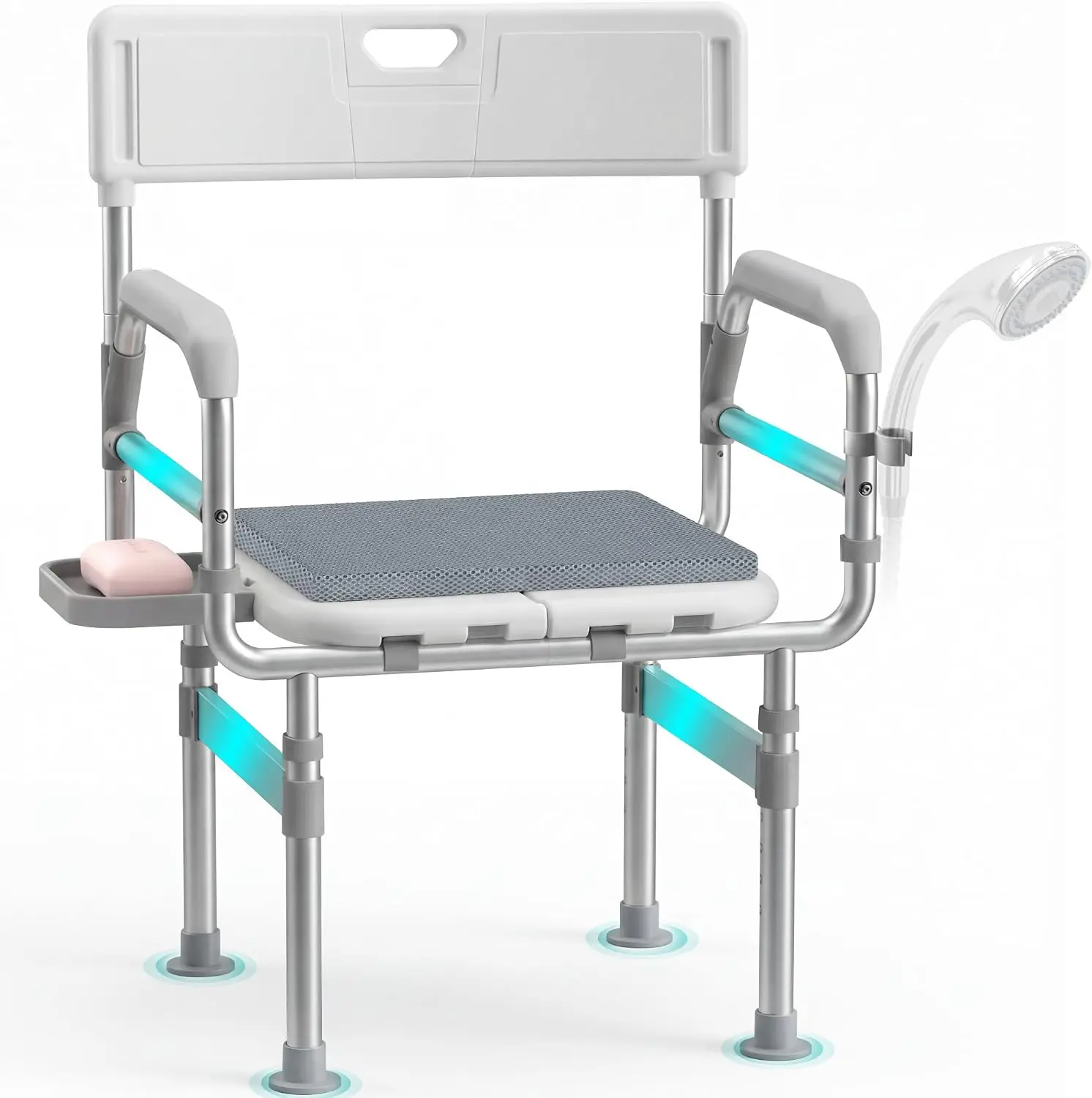 HOMECALL XXL Foldable Shower Seat with Armrests, Backrest and Soft Cushion, 440LB Load, Height Adjustable Shower Chair for Bathtub, Indoor Shower, Bathroom, Mobility Aid for Elderly, Seniors, Disabled Adults