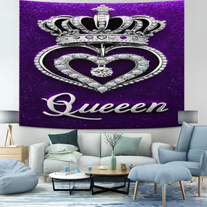 Purple Queen Crown Heart Decorative Tapestry.gorgeous elegant full of luxury and romantic charm Tapestry, Stylish Exquisite Digital Print Tapestry,Beautiful Wall Hanging, Personalized Wall Decor,Suitable Bedroom,Living Room Study Wall Art Decoration.