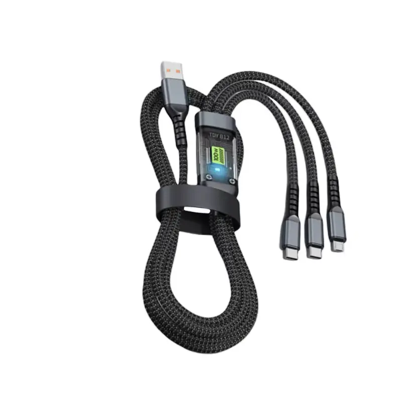 100W Nylon Braid 3-in-1 USB Cable - QC-Support Super Fast Charger & Sync Cord, Lightning Adapter, Type-C, Micro USB for Mobile, Android, Game Devices, Cellphone Electronics