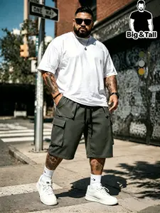 Large Size Men's Solid Color Casual cargo shorts, Pocket Design, Comfortable and Fashionable, Ideal for Daily Wear, Versatile Fashion Item, Breathable Pocket Shorts