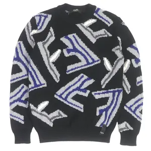 Pre-owned FENDI Cotton Small Leather Goods Wool FF Logo Crew Neck Sweater Black