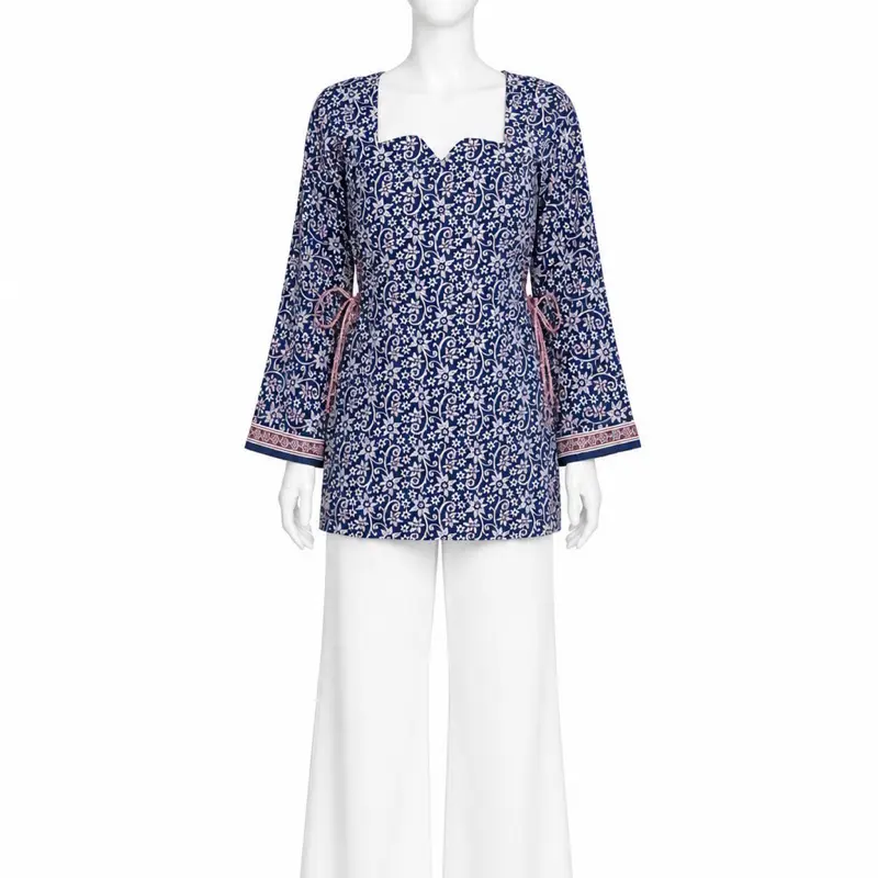 Women's Full-Sleeve Short Kurti with Adjustable Side Ties