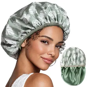 Shower Cap for Women - Hair Satin Bonnet Shower Cap for Women Waterproof Extra Large Double Layer Reusable Adjustable for Braids Long Hair