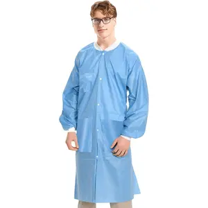 10 Pack Disposable Lab Coats - Durable 50g SMS Knee Length Reusable Unisex Lab Coat with Knit Cuffs and Pockets for Dental, Hospitals, Pharmacies, Labs, Clinics - Ceil Blue, Medium