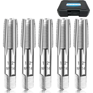 5- NPT Pipe Tap Set, 1/2" NPT Tap Set Carbon Steel Hand Threading Plumbing Tap Set for Accurate Threads, Assorted Plumbers Mechanics DIY Thread  tools.