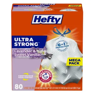 Strong 13 Gallon Trash Bags, Tall Kitchen Trash Bags 13 Gallon Size, Drawstring Closure, Continuous Odor Control, White, Lavender and Sweet Vanill