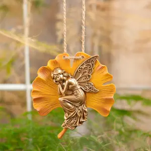 Elegant Ginkgo Leaf Fairy Statue, Resin Figurine Decoration, 4 Inch Easter Fairy Ornament, Indoor Outdoor Living Room Decor, 3D Resin Craft