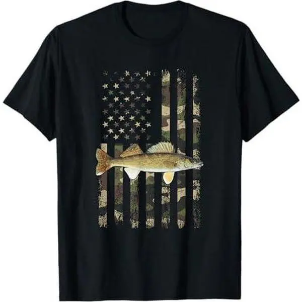 Walleye Camo American Flag, fishing Walleye T-Shirt