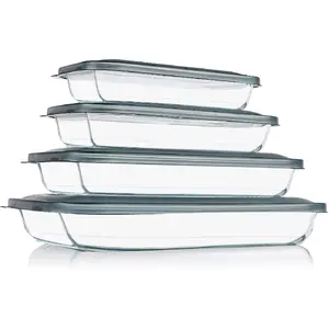 8 Pieces Glass Baking Dish with Lids Rectangular Glass Baking Pan Bakeware Set with Lids, Baking Pans for Lasagna, Leftovers, Cooking, Kitchen, Fridge-to-Oven, Gray