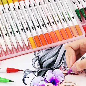 Double-ended Watercolor Pen Set, 1 Set Colored Washable Graffiti Painting Set, Marker Pen Stationery for Students