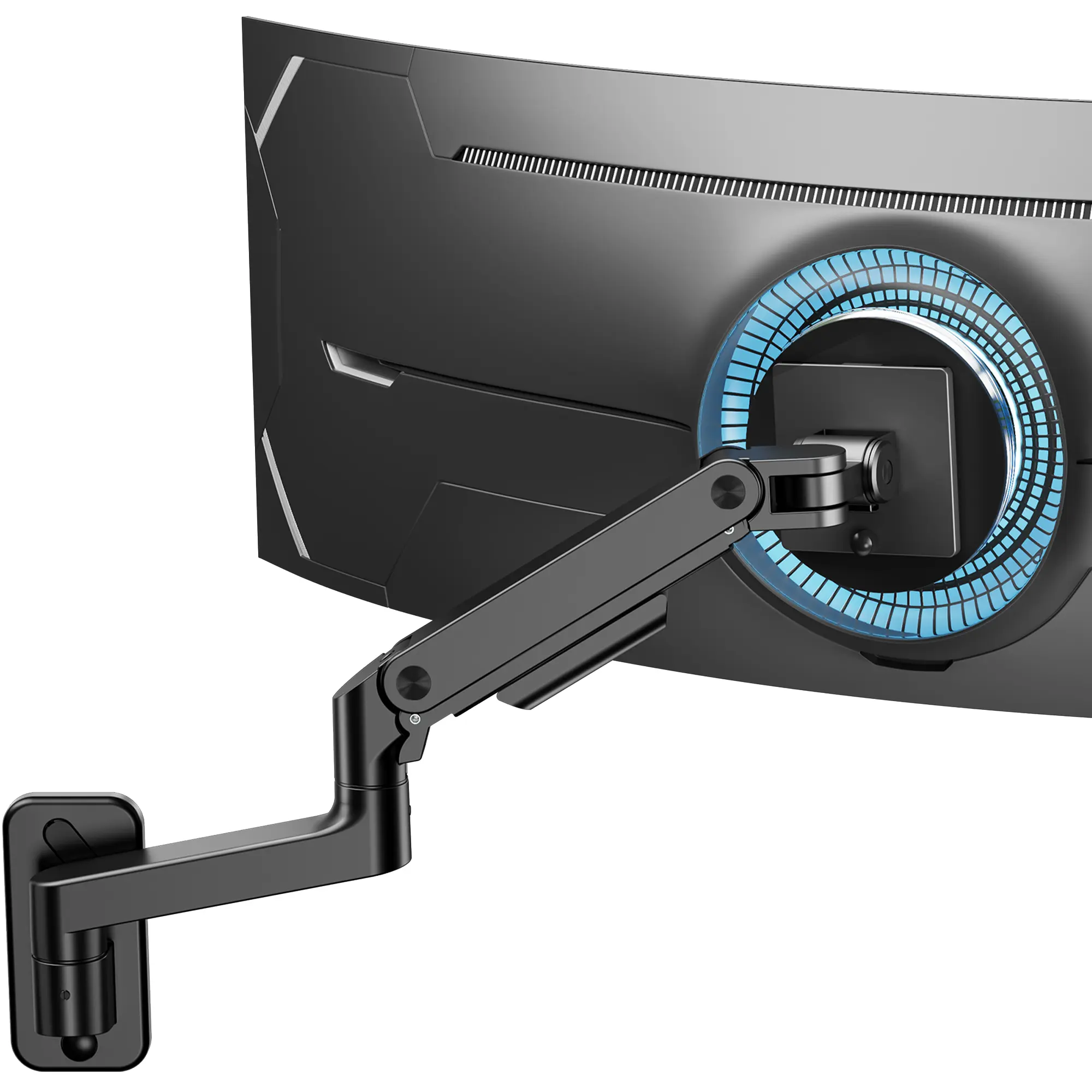 ARES WING Aluminium Wall Mount Monitor Arm - 17-49 Inch Ultrawide/Curved Support, 1000R Curved Monitors Compatible, 44 lbs Heavy Duty Single Mount, Fully Adjustable Gas Spring, Cable Management, Tilt, 75x75/100x100 VESA, 20000+ Rigorous Fatigue Testing