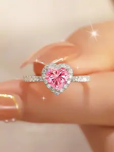 Elegant Zircon Heart Design Ring, Romantic Gift for Anniversary & Wedding, Silver Color Jewelry for Women, Perfect for Daily Wear