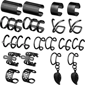 20 Pcs Ear Cuffs Wrap Clip On Earrings Women Cuff Earrings Non Piercing Cartilage Helix Hoop Earring Adjustable Fake Earrings Piercings Punk Ear Jewelry Set Black Gold Silver Rose Gold