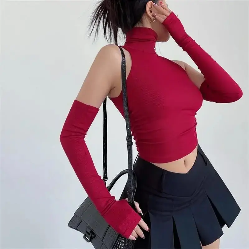 New style2025 New Spicy Girls Y2k Tops Oversleeve Sexy Turtleneck Tank for's Slim Fit Short tshirt Skinny Streetwear