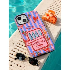 Striped patchwork, Mediterranean vintage sardine can starfish pattern, glossy 2-in-1, suitable for iPhone 17/16/15/14/13/12/11/X/XS/XS Max/XR/7P/8P, a perfect holiday gift for friends, family, and yourself