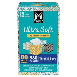Member's Mark Ultra Soft 3-Ply Facial Tissues, 12 Cube Boxes, 80 tissues/box Comfortable