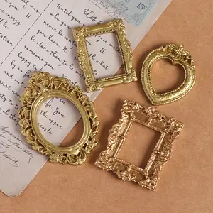 12Pcs Mini Gold Resin Picture Frames, Antique Elegant Light Luxury Style Decorative Frames for Jewelry Display, Tiny DIY Phone Case Frames, Wedding Table Decor, Party Favors, Home Ornaments Photo Boards