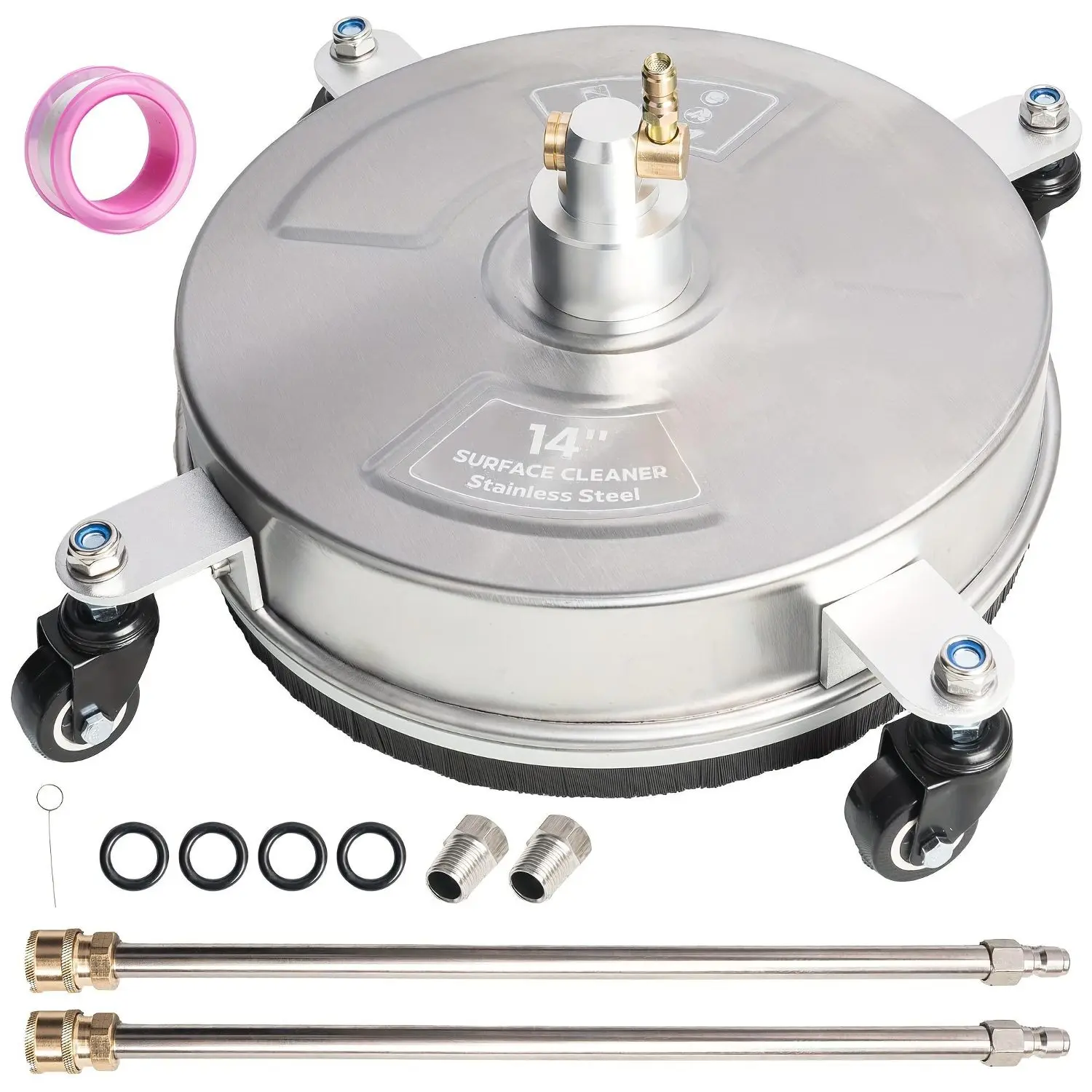 Pressure Washer Surface Cleaner, Stainless Steel Surface Cleaner with 4 Wheels for Concrete, Patio, Sidewalk, Deck, Pathway 1/4" Quick Connector, 2 Extension Wand, 4000 PSI, LIULO TOOL