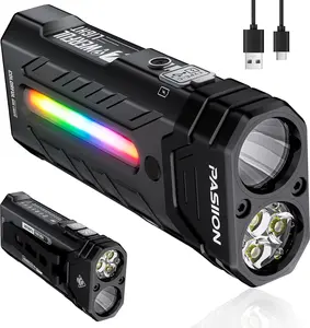 EDC Rechargeable Flashlight 3250 Lumens with RGB Light,55 Modes Multifunctional Flat Flashlight with Floodlight,Spotlight and Magnetic Base,Waterproof USB C Flashlight for Camping,Home,Emergencies