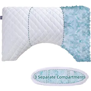 Side Sleeper Pillows for Adults - Curved Pillow with 3 Compartments for  , Adjustable Crescent Pillow Side Sleeper with Supportive CertiPUR- Shredded Memory , 19 * 29in