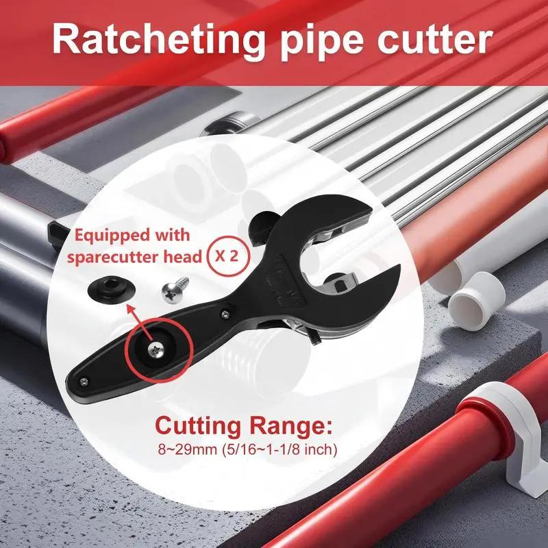 Ratchet-type One-hand Pipe Cutter Tool, Quick Fast Cutting for 5/16" to 1-1/8" Inch Stainless Steel Copper Aluminum Plastic Pipes, Home Improvement, Plumbing, HVAC, Construction Work